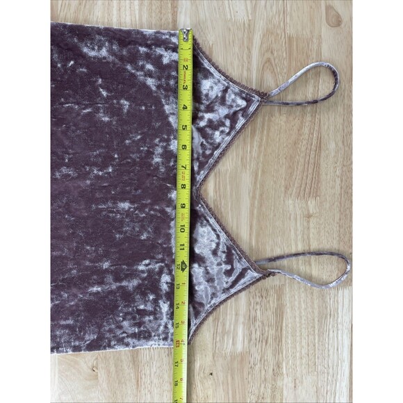 Y2k Crushed Velvet Lace Trim Strappy Cami Long Tank Medium Mauve Fairy Romantic - Picture 3 of 7